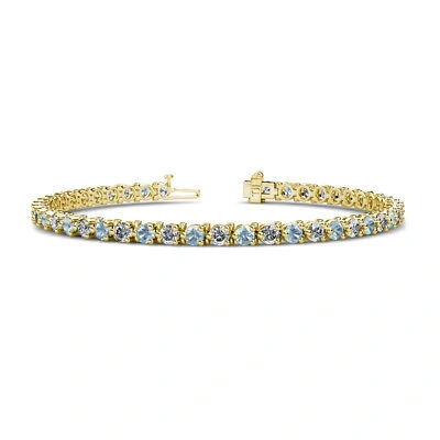 Pre-owned Trijewels Aquamarine & Diamond Eternity Tennis Bracelet 4.94 Ctw 14k Yellow Gold Jp:124803 In G-h
