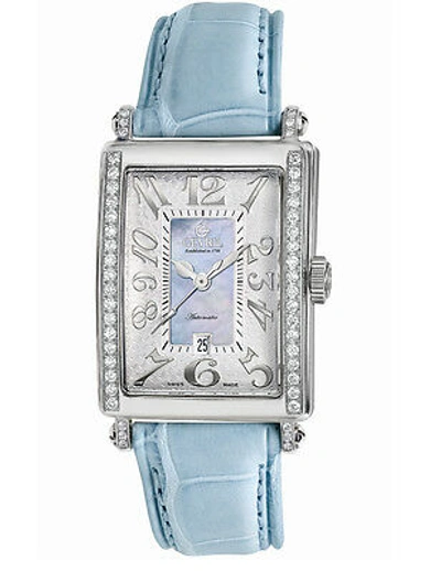 Pre-owned Gevril Women's 6207ne Glamour Automatic Blue Diamond Mop Dial Date Wristwatch