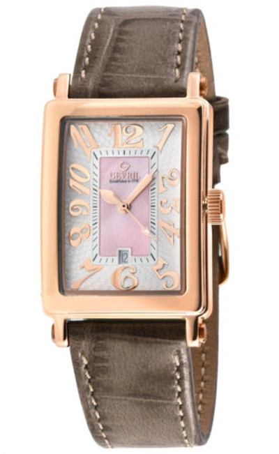 Pre-owned Gevril Women's 7345r-3 Avenue Of America Mini Swiss Quartz Mop Tan Leather Watch