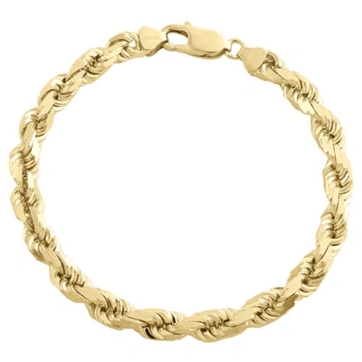 Pre-owned Jfl Diamonds & Timepieces 10k Yellow Gold 7mm Solid Diamond Cut Rope Link Bracelet Lobster Clasp 8-9 Inch