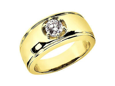 Pre-owned Jewelwesell Natural 0.75ct Round Solitaire Mens Bridal Band Ring 14k Yellow Gold Gh I1 Prong