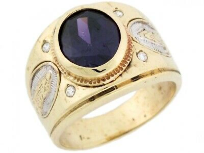 Pre-owned Jackani 10k Or 14k Two Tone Gold Simulated Amethyst Cz Saint Mary Guadalupe Mens Ring In Purple