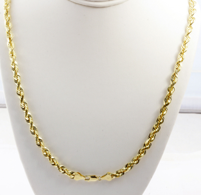 Pre-owned Gd Diamond 5.00mm 30" 62.00gm 14k Gold Solid Yellow Men's Rope Polished Chain Necklace