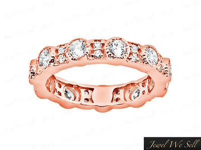 Pre-owned Jewelwesell 1.32ct Round Diamond Alternating Milgrain Eternity Band Ring 14k Gold F Vs Bezel In White