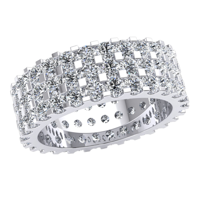 Pre-owned Jewelwesell Natural 4.2ct 3row U-prong Eternity Band Promise Ring Round Cut Diamond 18k Gold