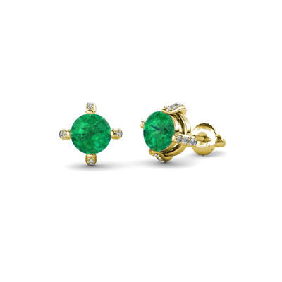 Pre-owned Trijewels Emerald And Diamond Womens Stud Earrings 0.98 Ctw 14k Gold Jp:85101 In I-j
