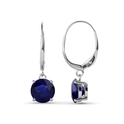 Pre-owned Trijewels Blue Sapphire 6mm Solitaire Dangling Earrings 1.92 Ctw In 14k Gold Jp:67096