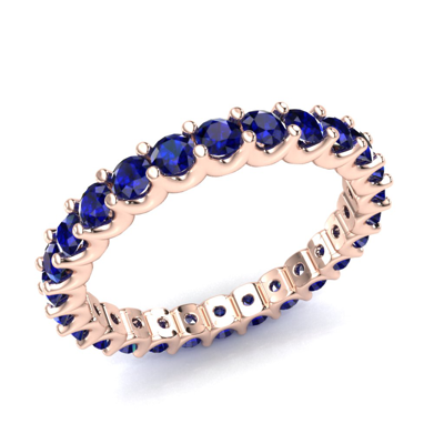 Pre-owned Jewelwesell Ladies U-prong Eternity Band Ring 14k Gold 2.90ct Round Sapphire Aaaa In Blue