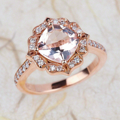 Pre-owned Patrick's Design 2.45ct Floral 8x8mm Morganite & Diamond Engagement Ring 14k Rose Gold Pdh In Pink