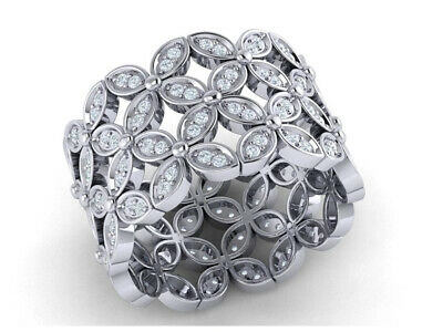 Pre-owned Jewelwesell Ladies 1ct Round Diamond Fancy Flower Anniversary Eternity Band Ring Platinum In White