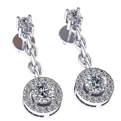 Pre-owned Jewelwesell Real 0.75carat Round Cut Diamond Ladies Halo Dangling Earrings 18k Gold