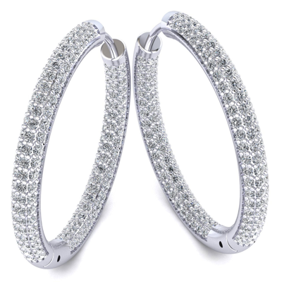 Pre-owned Jewelwesell Natural 3carat Round Cut Diamond Ladies Inside Out Hoops Earrings 14k Gold