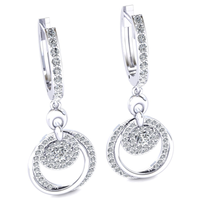 Pre-owned Jewelwesell Natural 1.75ct Round Cut Diamond Ladies Cluster Dangle Earrings 18k Gold In H