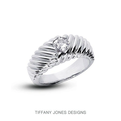 Pre-owned Tiffany Jones Designs 0.38ct E-vs2 Exc-cut Round Agi Natural Diamond 18k Gold Classic Mens Ring 14gram