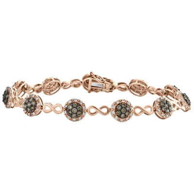 Pre-owned Jfl Diamonds & Timepieces 10k Rose Gold Brown Diamond Infinity Link 8mm Statement Bracelet 7" | 2.20 Ct . In White, Brown