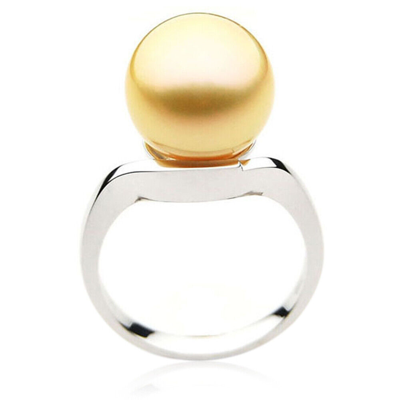 Pre-owned Pacific Pearls® 13mm  Australian South Sea Round Golden Pearl Ring Gifts For Wife