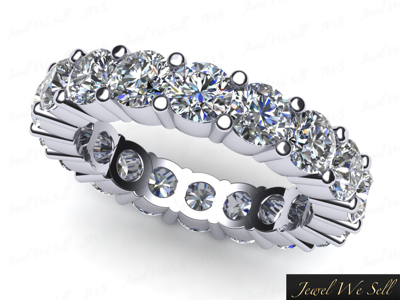 Pre-owned Jewelwesell 3.15ct Round Diamond Shared Prong Wedding Eternity Band Ring 950 Platinum Si1 In White