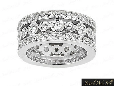 Pre-owned Jewelwesell 2.45ct Round Diamond Wide 3row Eternity Bridal Band Ring 950 Platinum Si Prong In White