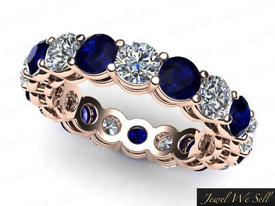 Pre-owned Jewelwesell 3.40ct Round Sapphire Diamond Gallery Shared Eternity Band Ring 18k Aaaa F Vs2