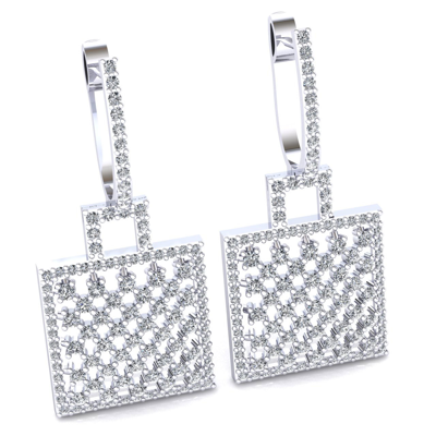 Pre-owned Jewelwesell 2.5carat Genuine Round Cut Diamond Ladies Checkered Square Earrings 14k Gold