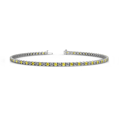 Pre-owned Trijewels Yellow Sapphire And Diamond Eternity Tennis Bracelet 1.85 Ctw 14k Gold Jp:123956