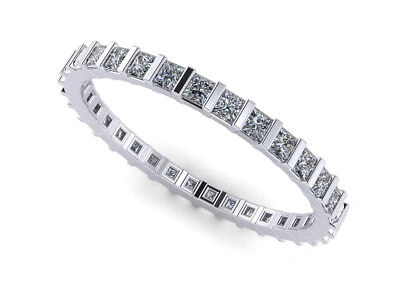Pre-owned Jewelwesell Genuine 0.90ct Diamond Bar Setting Wedding Eternity Band Ring 950 Platinum Si1 In F