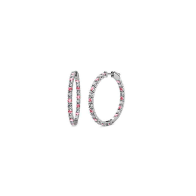 Pre-owned Trijewels Pink Tourmaline & Diamond Inside-out Hoop Earrings 0.88 Ct Tw 14k Gold Jp:36952