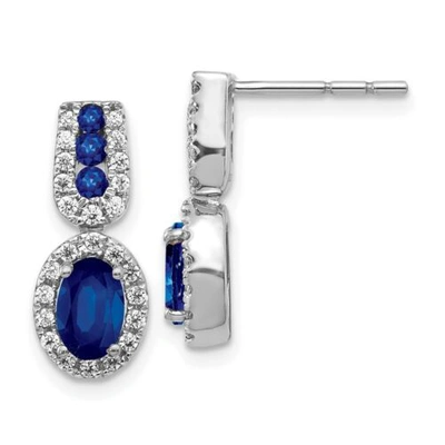 Pre-owned Goldia 14k White Gold Diamond & Sapphire Post Earrings