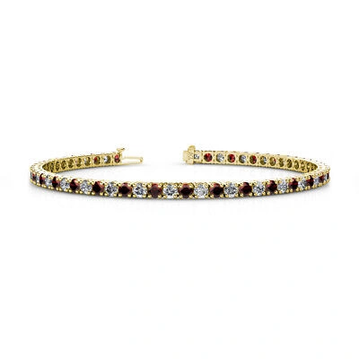 Pre-owned Trijewels Red Garnet & Diamond Eternity Tennis Bracelet 5.46 Ctw 14k Yellow Gold Jp:122873