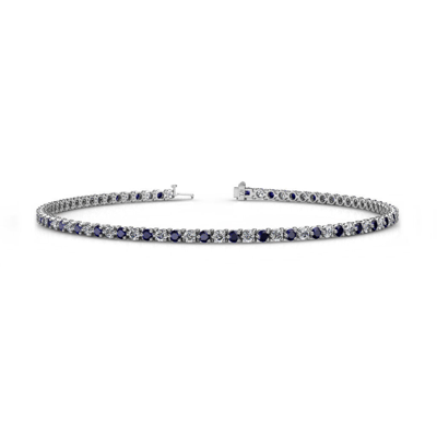 Pre-owned Trijewels Blue Sapphire And Diamond Eternity Tennis Bracelet 1.85 Ctw 14k Gold Jp:123911 In H-i