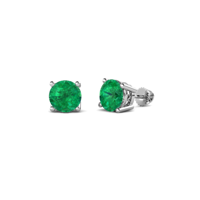 Pre-owned Trijewels Emerald Four Prong Solitaire Womens Stud Earrings 0.80 Ctw 14k Gold Jp:65905 In Green