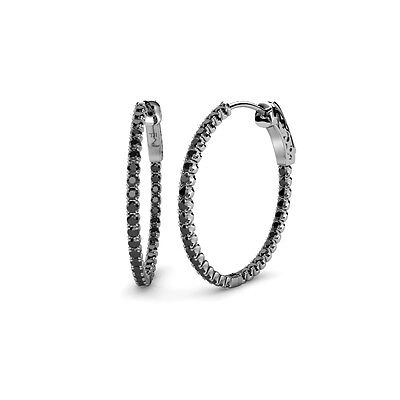 Pre-owned Trijewels Black Diamond Inside-out Women's Hoop Earrings 2.84 Ctw In 14k Gold Jp:36699