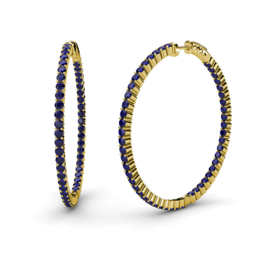 Pre-owned Trijewels Blue Sapphire 2 5/8 Ctw Common Prong Inside-out Hoop Earrings 14k Gold Jp:37565