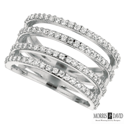 Pre-owned Morris 0.80 Carat Natural Diamond 4 Row Ring Si 14k White Gold