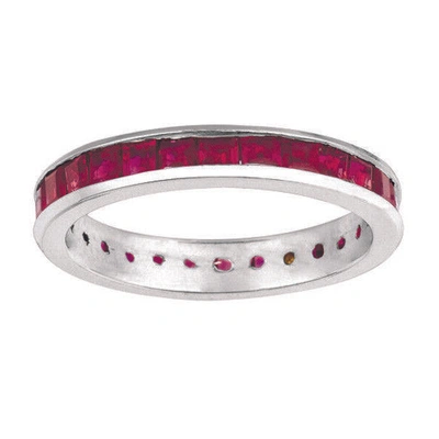 Pre-owned Morris 3.05 Carat Natural Princess Cut Ruby Eternity Band Ring 14k White Gold In Red