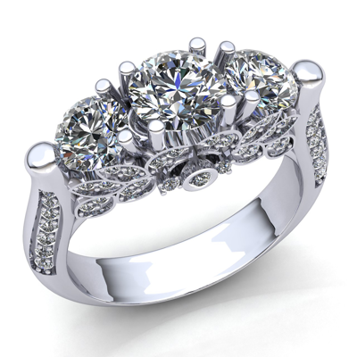 Pre-owned Jewelwesell 3ctw Round Brilliant Cut Diamond Ladies 3stone Proposal Engagement Ring 14k Gold