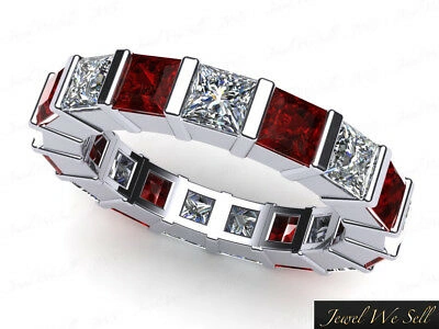 Pre-owned Jewelwesell 2.75ct Princess Ruby Diamond Bar Set Wedding Eternity Band Ring 18k Aaaa F Vs2