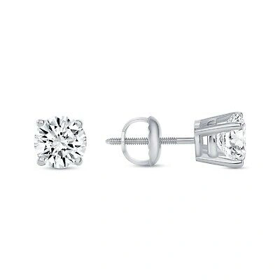 Pre-owned Shine Brite With A Diamond 1.25 Ct Round Labcreated Grown Diamond Earrings 18k White Gold F/vs Basket Screw In White/colorless