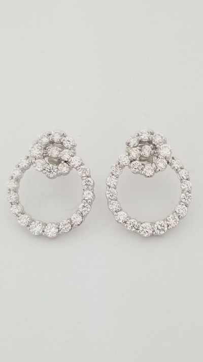 Pre-owned Teachers Jewelry 14k White Gold Love Knot Diamond Earrings Round Double Circle 2.50 Ct. Diamonds In G-h