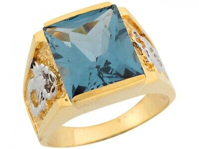 Pre-owned Jackani 10k Or 14k Two Tone Gold Simulated Blue Zircon Scorpio Accents Mens Ring