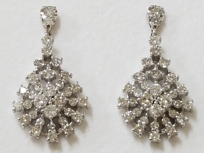 Pre-owned Designer Cluster Diamond Earring 14k Gold Dangling Pear Shape 2 Carat Diamonds In G-h