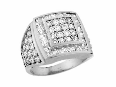 Pre-owned Jackani 10k Or 14k White Gold Multi Layered Square White Cz Stylish Mens Ring