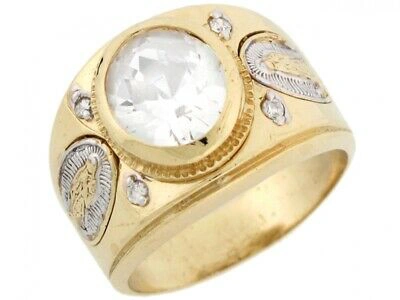 Pre-owned Jackani 10k Or 14k Two Tone Gold Oval Cz Saint Mary Guadalupe April Birthstone Mens Ring In White