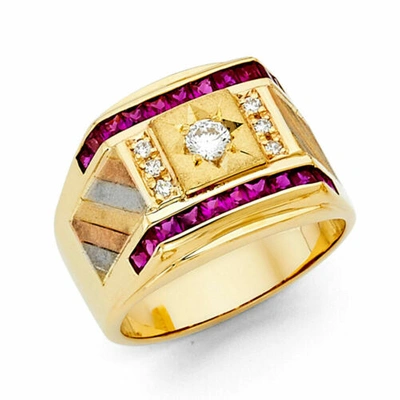 Pre-owned Tdgj 14k Yellow Gold Cubic Zirconia Men's Gold Ruby Ring / Avg. Weight - 9.1 Grams