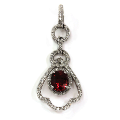 Pre-owned Jewelry By Arsa 1.35 Ctw Natural Ruby & Diamond Solid 14k White Gold Halo Dangle Pendant 1.34" In Red