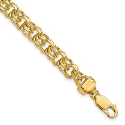 Pre-owned Skyjewelers Real 14kt Yellow Gold 7in 7.5mm Solid Double Link Charm Chain Bracelet; 7 Inch