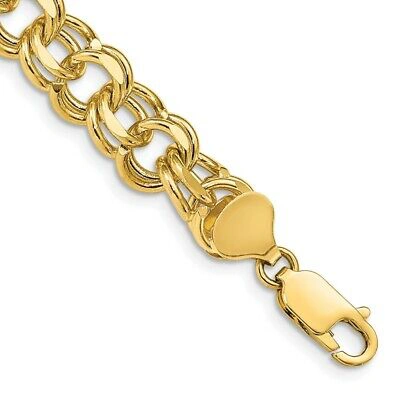 Pre-owned Skyjewelers Real 14kt Yellow Gold Double Link Charm Chain Bracelet; 7 Inch; Lobster Clasp
