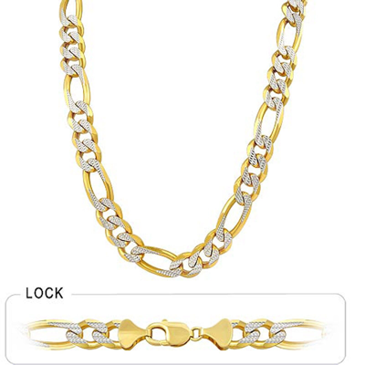 Pre-owned Gd Diamond 115.8gm 14k Gold Two Tone Pave Men's Figaro Polished Chain Necklace 30" 10.00mm In Multicolor