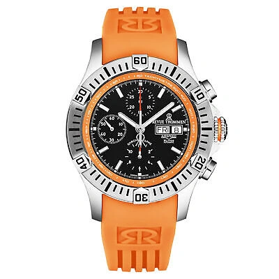 Pre-owned Revue Thommen Mens Air Speed Black Dial Orange Strap Automatic Watch 16071.6639
