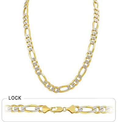 Pre-owned Gd Diamond 9.40mm 26" 88 Gm 14k Gold Two Tone Heavy White Pave Men's Figaro Chain Necklace